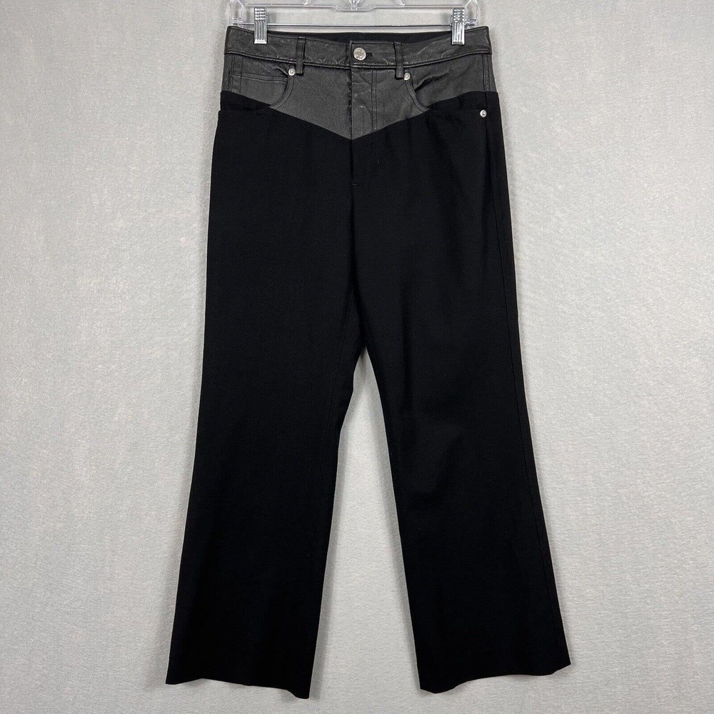 Helmet Lang Pants Size 4 Black Leather Trim Flare Wide Leg Wool Grunge